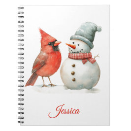 Caderno Espiral Cute Snowman with Bird Winter Christmas Scene