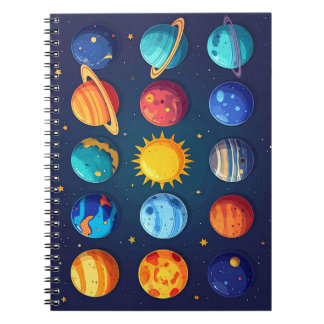 Caderno Espiral Cute Solar System Space Design – Educational
