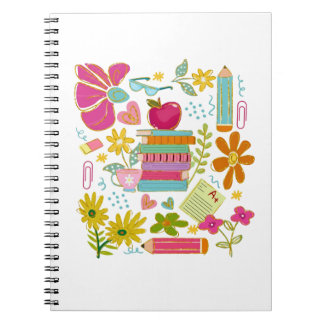 Caderno Espiral Cute Teacher Doodle Art – Books, Flowers & School