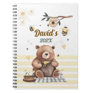 Caderno Espiral  Cute teddy bear school notebook with jar of honey