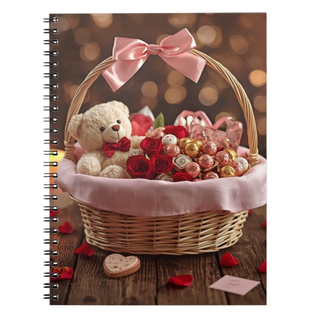 Caderno Espiral Cute Teddy Rose Basket Valentine Daily Gratitude (Frente)