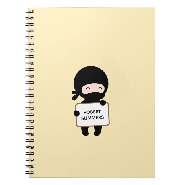 Caderno Espiral Cute Tiny Ninja Mantendo Sinal no Nome Personaliza (Frente)