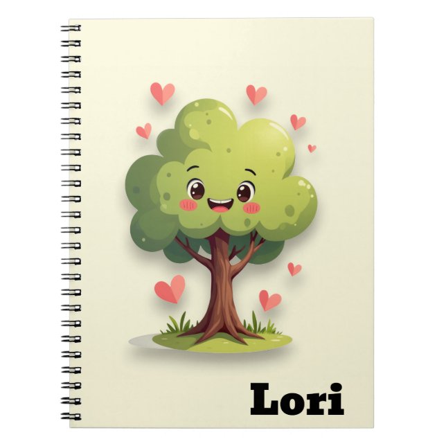 Caderno Espiral Cute Tree Love Red Hearts Spiral Notebook  (Frente)