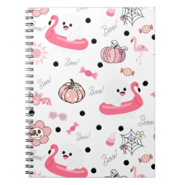Caderno Espiral Cute Tropical Halloween Journal – Ghost Flamingo