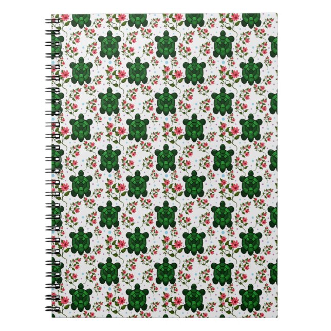 Caderno Espiral Cute Turtle and Floral Seamless Pattern  (Frente)
