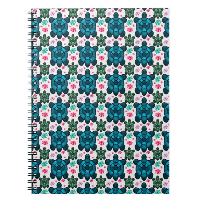 Caderno Espiral Cute Turtle and Floral Seamless Pattern  Notebook (Frente)