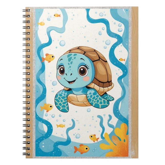 Caderno Espiral Cute Turtle Notebook, Ocean Theme Journal, Kawaii  (Frente)