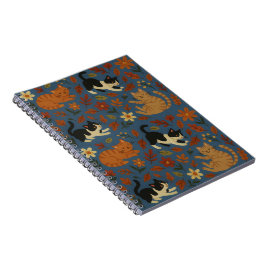 Caderno Espiral Cute Tuxedo and Orange Tabby Cats Autumn