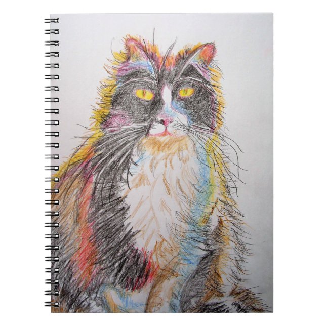 Caderno Espiral Cute Tuxedo Cat Drawing art Cats (Frente)