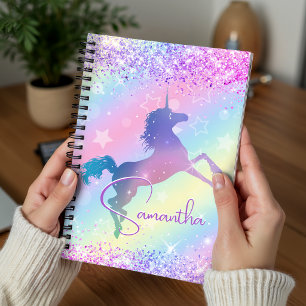 Caderno Espiral Cute unicórnio rosa Glitter arte de monograma em a