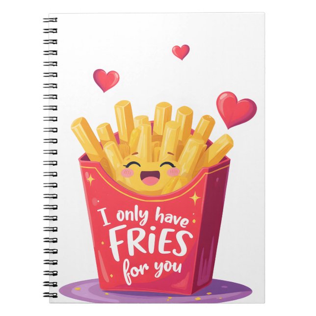 Caderno Espiral Cute Valentine French Fries Pun (Frente)
