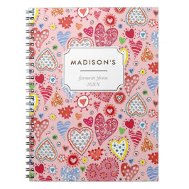 Caderno Espiral Cute Valentine hearts love pink pattern