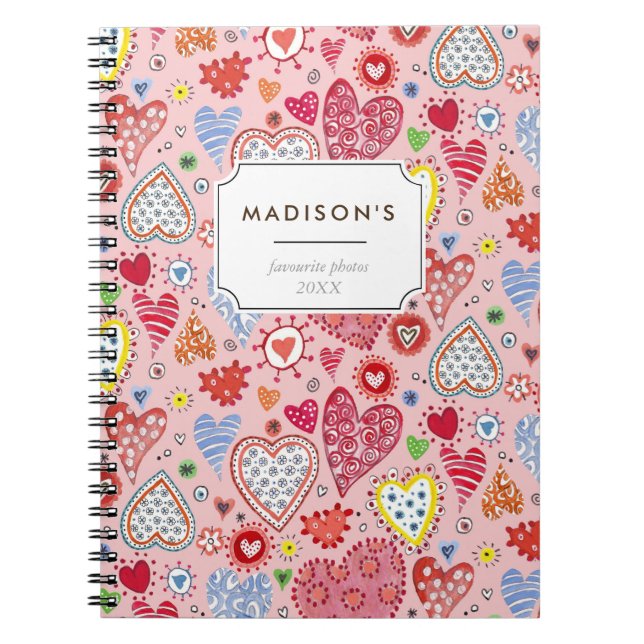 Caderno Espiral Cute Valentine hearts love pink pattern (Frente)