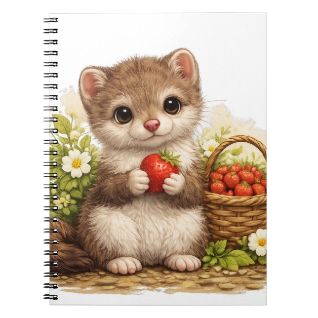 Caderno Espiral Cute Weasel Strawberry Kawaii Notebook (Frente)