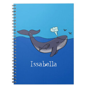 Caderno Espiral Cute whale and calf whimsical cartoon