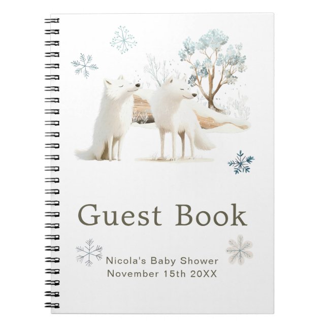 Caderno Espiral Cute Winter Arctic Wolf Baby Shower Guest Book (Frente)
