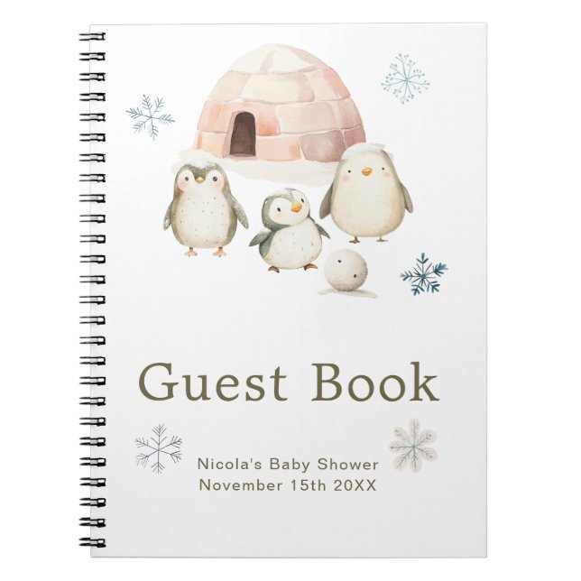 Caderno Espiral Cute Winter Penguins Baby Shower Guest Book (Frente)