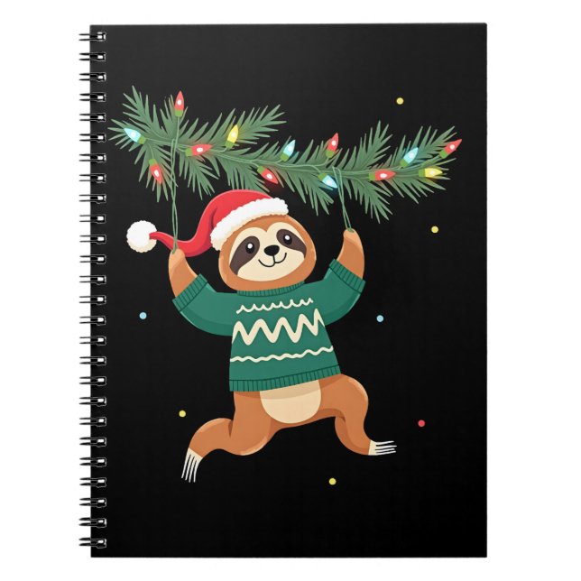 Caderno Espiral Cute Xmas Sloth Santa Hat Christmas Sloth - Tree L (Frente)
