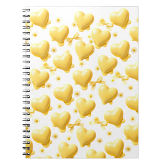 Caderno Espiral Cute Yellow Hearts Pattern Spiral Notebook