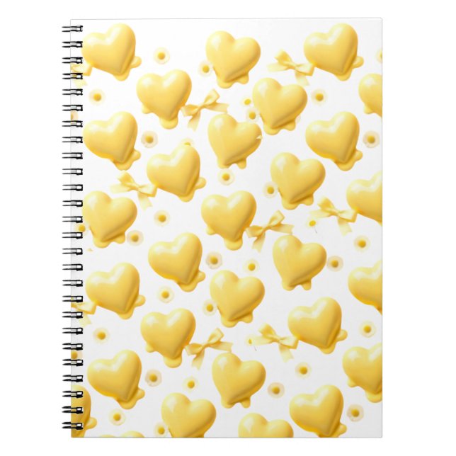 Caderno Espiral Cute Yellow Hearts Pattern Spiral Notebook (Frente)