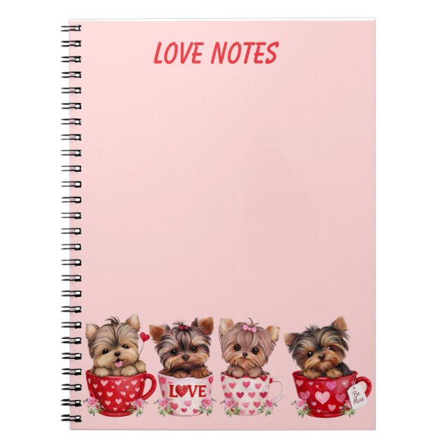 Caderno Espiral Cute Yorkie Teacup Valentine’s Day Notebook (Frente)