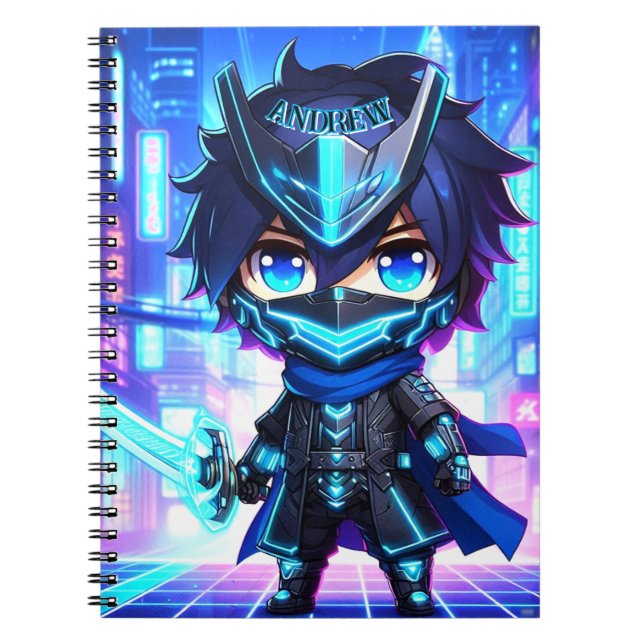 Caderno Espiral Cyber Ninja Chronicles - Notebook anime futurístic (Frente)