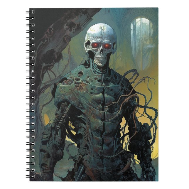 Caderno Espiral Cyborg Skeleton Futurística Science Fiction (Frente)
