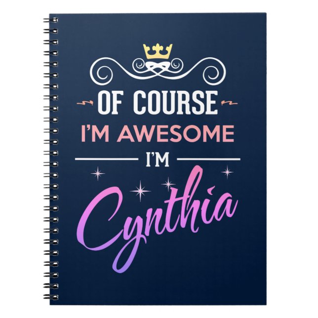 Caderno Espiral Cynthia, claro que sou um nome incrível (Frente)