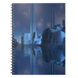 Caderno espiral da cidade estrangeira azul do