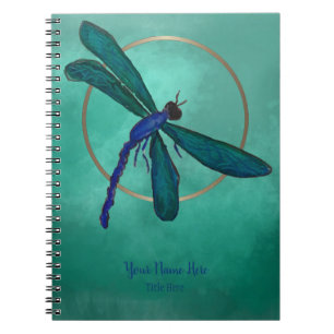 Caderno espiral da libélula azul e verde