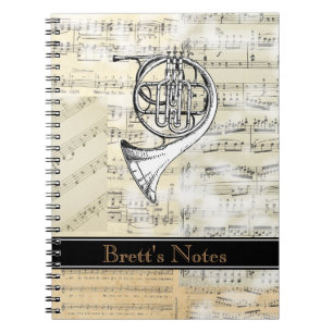 Caderno espiral da música da trompa francesa do