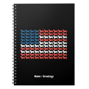 Caderno Espiral Dachshund 4 de julho Patriótico da Bandeira Americ