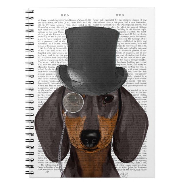 Caderno Espiral Dachshund, Chapéu Formal e Chapéu (Frente)