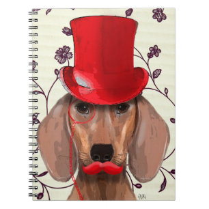 Caderno Espiral Dachshund Com Chapéu Vermelho Superior