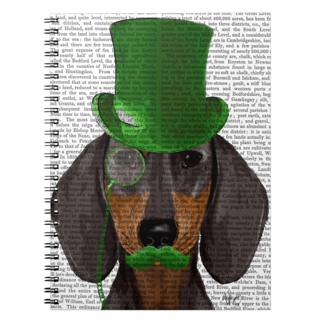 Caderno Espiral Dachshund com Preto 2 de Chapéu Superior Verde (Frente)