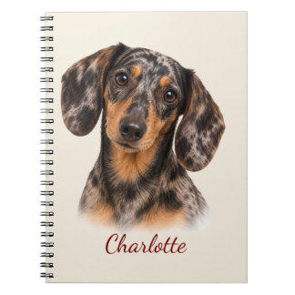 Caderno Espiral Dachshund Dapple Personalizado com Nome Personaliz