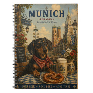 Caderno Espiral Dachshund em Munique – Arte de Viagem Vintage