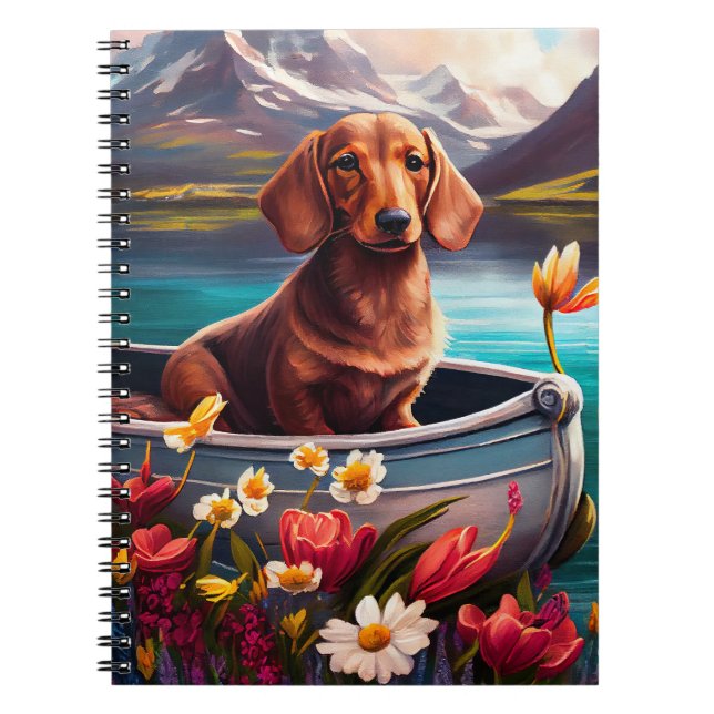 Caderno Espiral Dachshund em um remo: Uma aventura cênica (Frente)