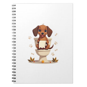 Caderno Espiral Dachshund Fofo Antigo no Banheiro de Desenho Anima