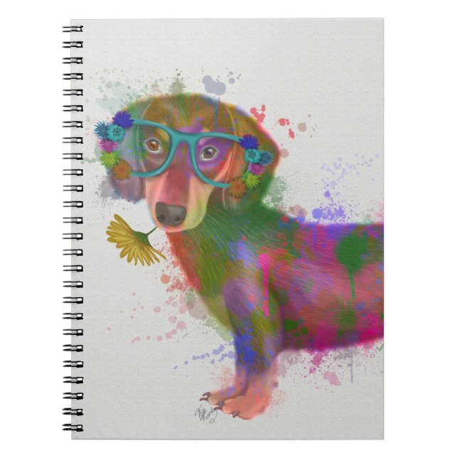 Caderno Espiral Dachshund & Glass Rainbow Splash (Frente)
