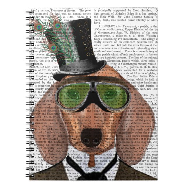 Caderno Espiral Dachshund Green Goggles Top Hat (Frente)