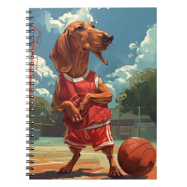 Caderno Espiral Dachshund Jogando Basquete (Frente)