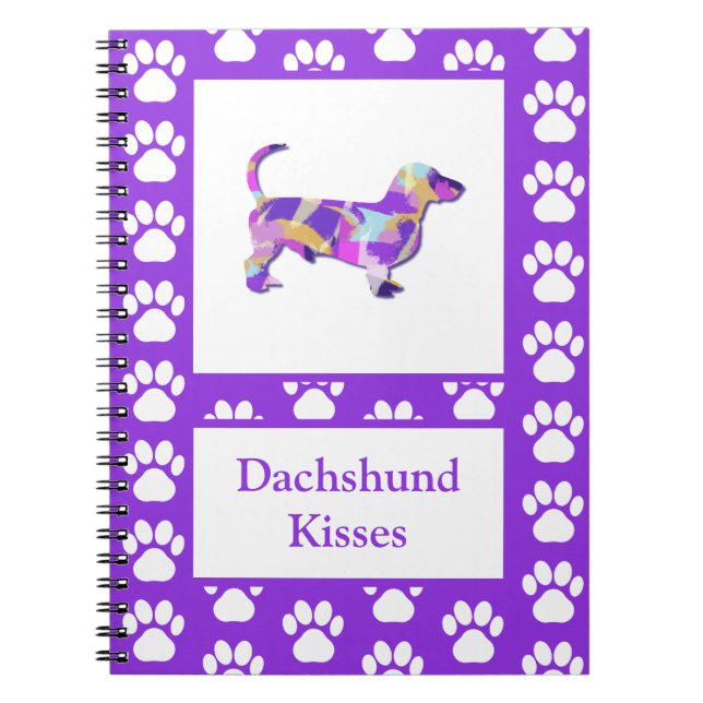 Caderno Espiral Dachshund Kisses Dog Silhouette PurplePY&B (Frente)