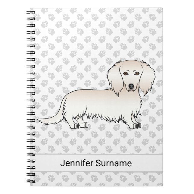 Caderno Espiral Dachshund Longo Cabelo Creme Cachorro Cartoon Fofo (Frente)
