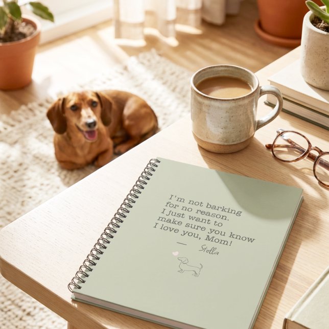 Caderno Espiral Dachshund Love Message Personalized Sage Green (Criador carregado)