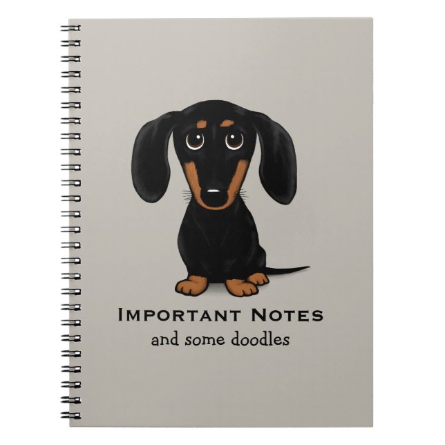 Caderno Espiral Dachshund Preto-Cinto e Tan Cujo Texto Personaliza (Frente)