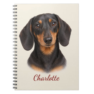 Caderno Espiral Dachshund Preto e Castanho Personalizado com Nome