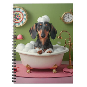 Caderno Espiral Dachshund Tomando Banho de Bolha em Tubo Pequeno
