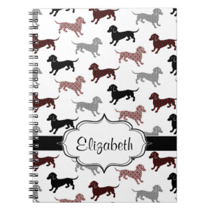 Caderno Espiral Dachshunds no teste padrão bonito do damasco