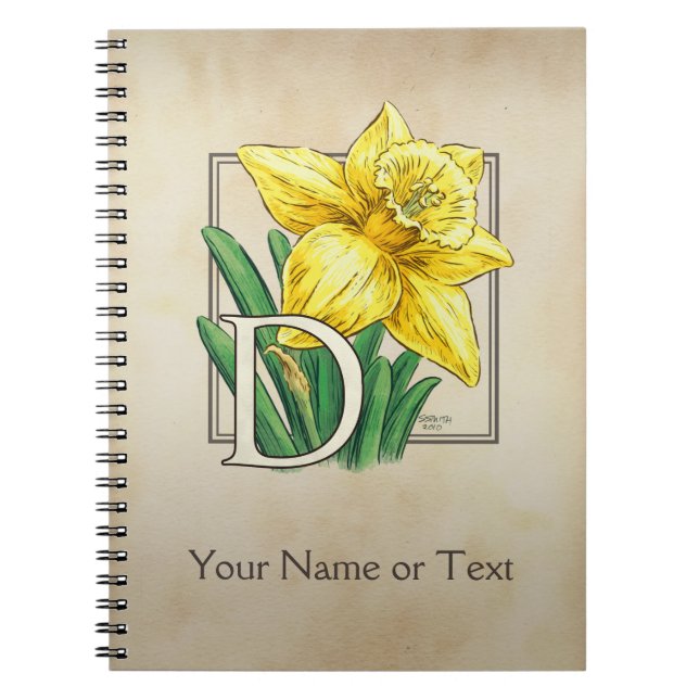 Caderno Espiral Daffodil amarelo monograma personalizado (Frente)